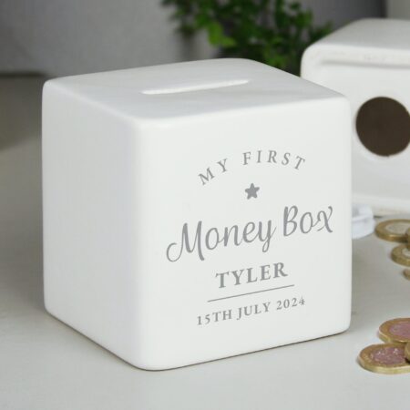 Personalised My First Ceramic Square Money Box: 6 - Money Boxes By Gift Moments
