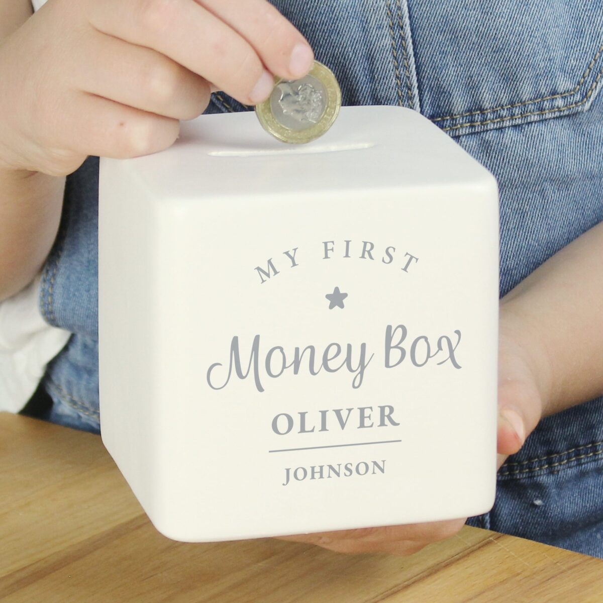 Personalised My First Ceramic Square Money Box: 4 - Money Boxes By Gift Moments