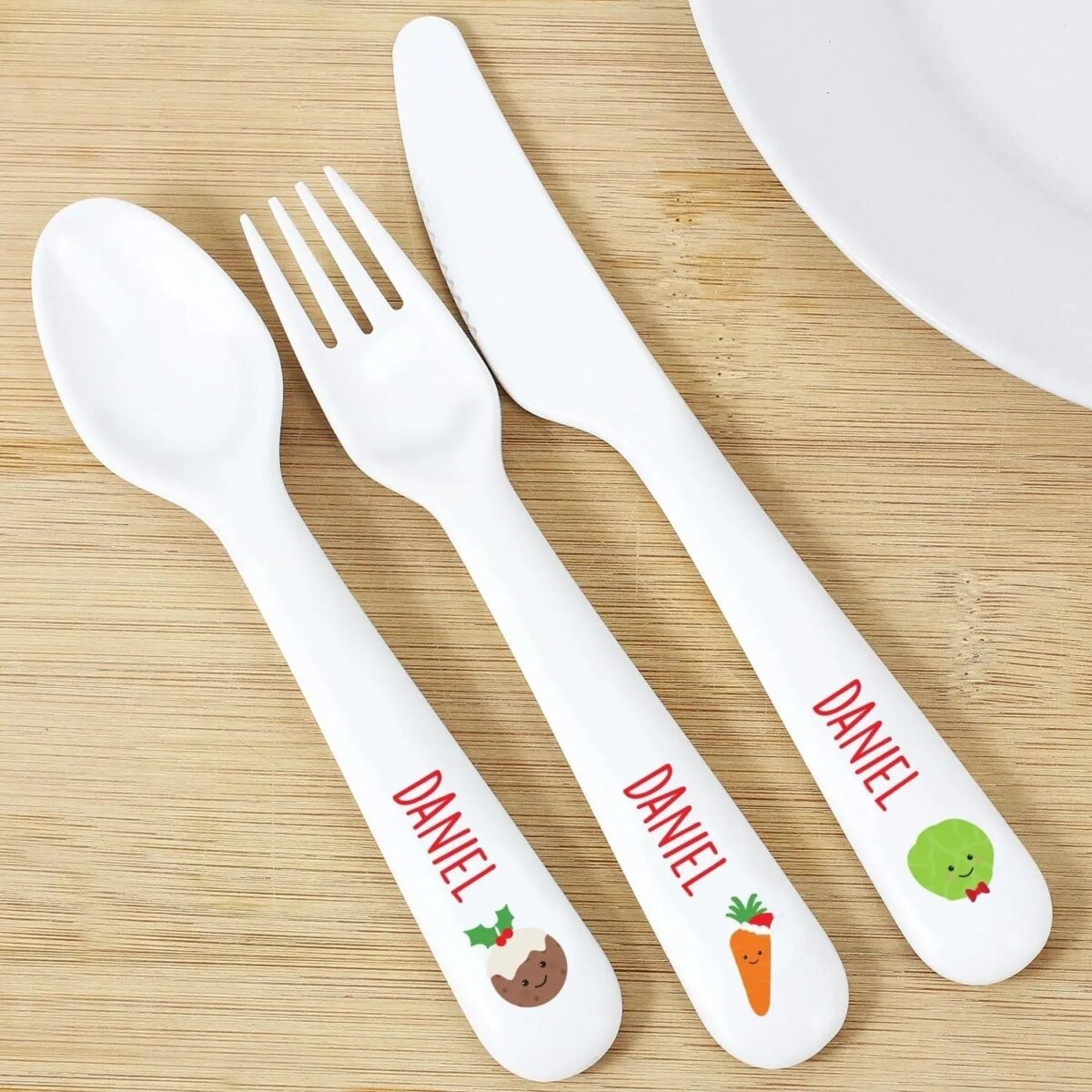 Personalised ’First Christmas Dinner’ 3 Piece Plastic Cutlery Set: 1 - Cutlery Sets By Gift Moments