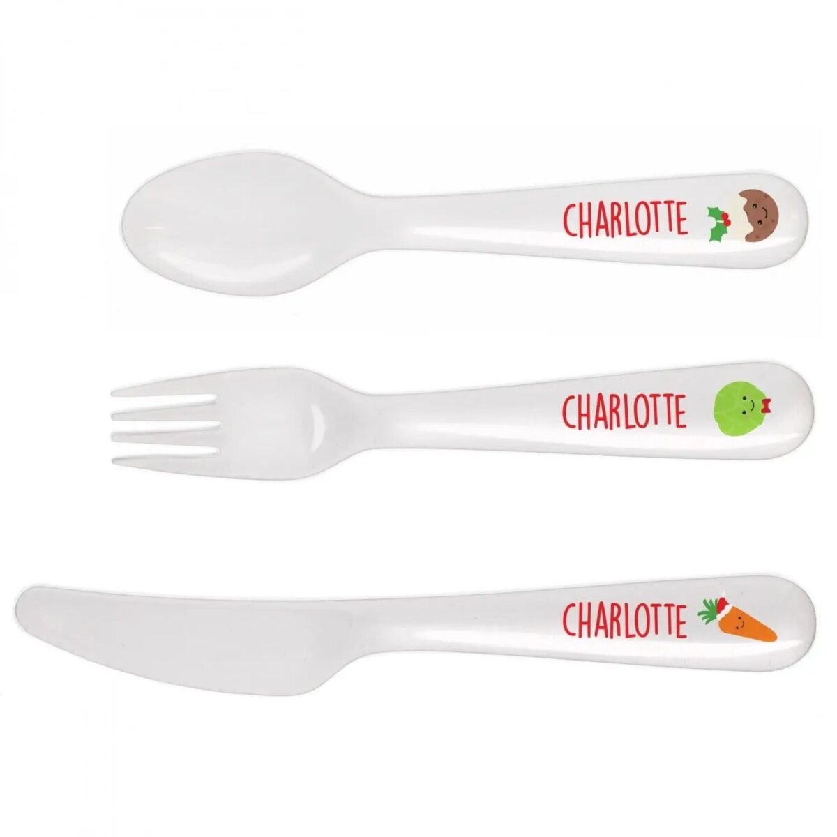 Personalised ’First Christmas Dinner’ 3 Piece Plastic Cutlery Set: 3 - Cutlery Sets By Gift Moments