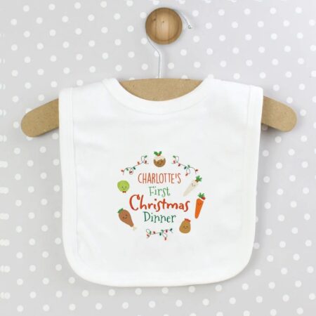 Personalised ’First Christmas Dinner’ Bib: 2 - Baby Clothing By Gift Moments