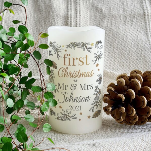 Personalised First Christmas LED Candle: 2 - LED Lighting By Gift Moments