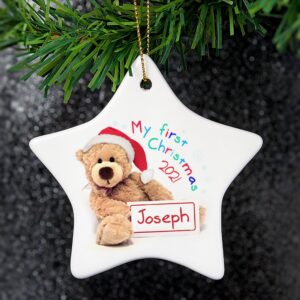Personalised My First Christmas Teddy Ceramic Star Decoration: 2 - Christmas Decorations By Gift Moments