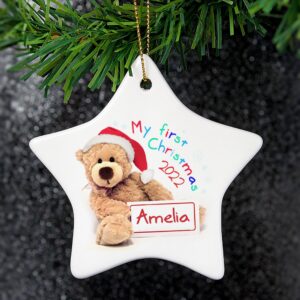 Personalised My First Christmas Teddy Ceramic Star Decoration: 1 - Christmas Decorations By Gift Moments