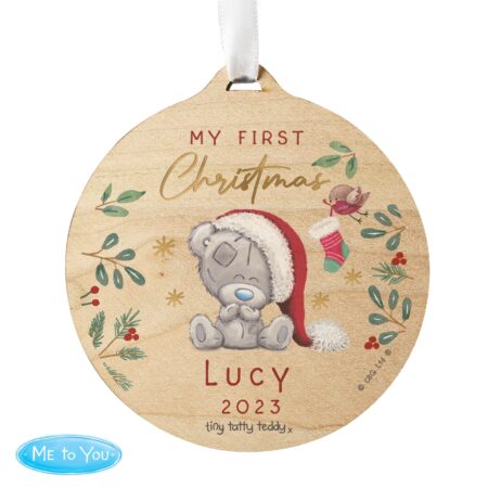 Personalised first christmas tiny tatty teddy decoration