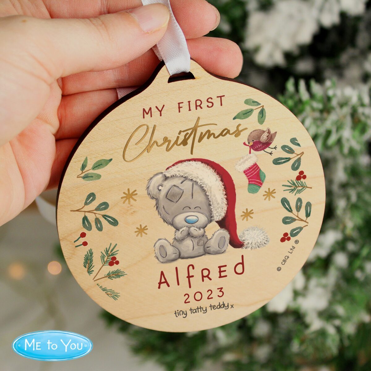 Personalised first christmas tiny tatty teddy decoration