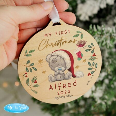 Personalised first christmas tiny tatty teddy decoration