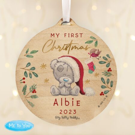 Personalised first christmas tiny tatty teddy decoration