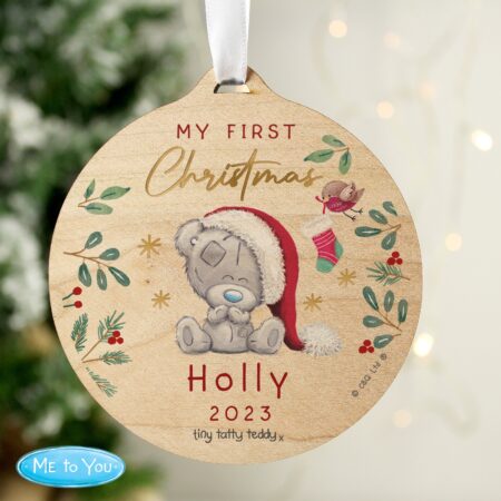 Personalised first christmas tiny tatty teddy decoration