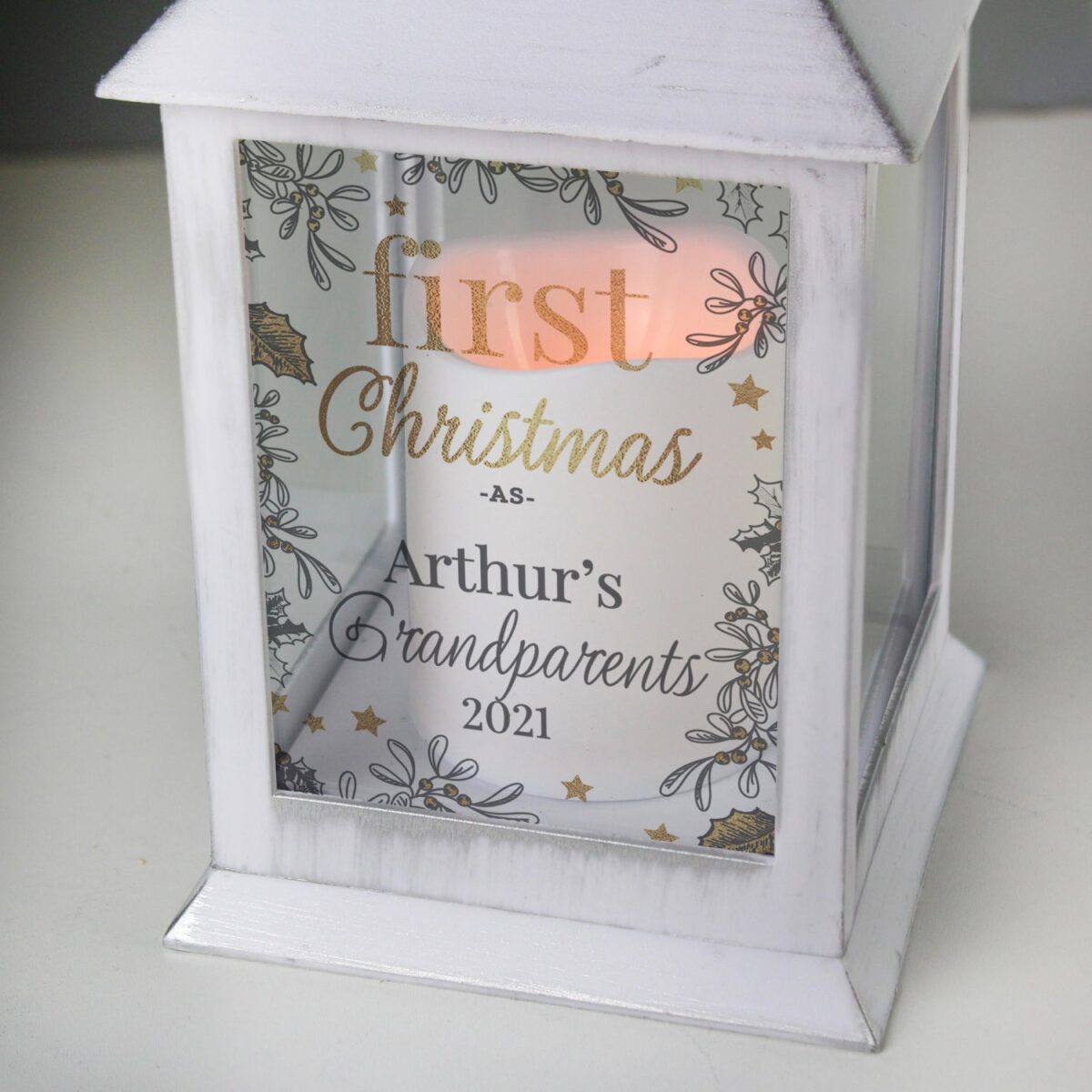 Personalised first christmas white lantern