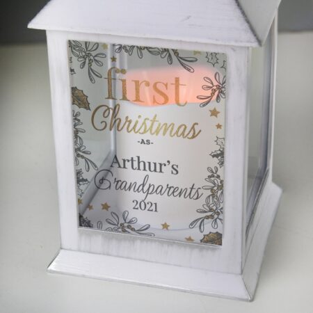 Personalised first christmas white lantern