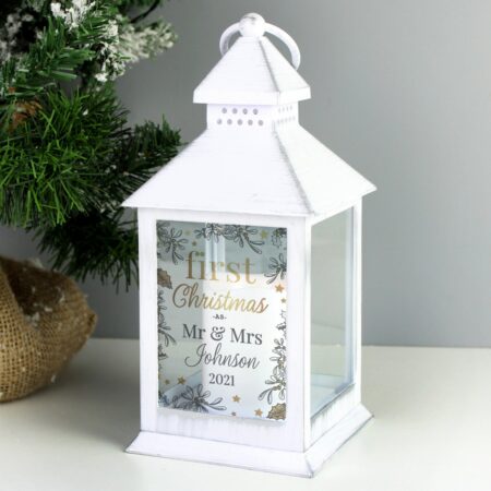 Personalised first christmas white lantern