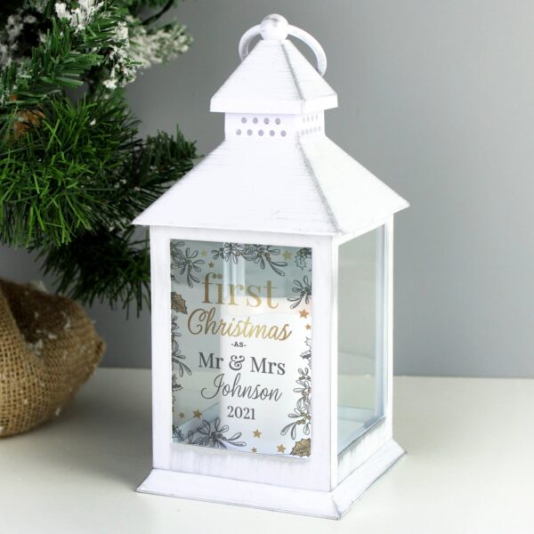 Personalised First Christmas White Lantern: 1 - LED Lighting By Gift Moments