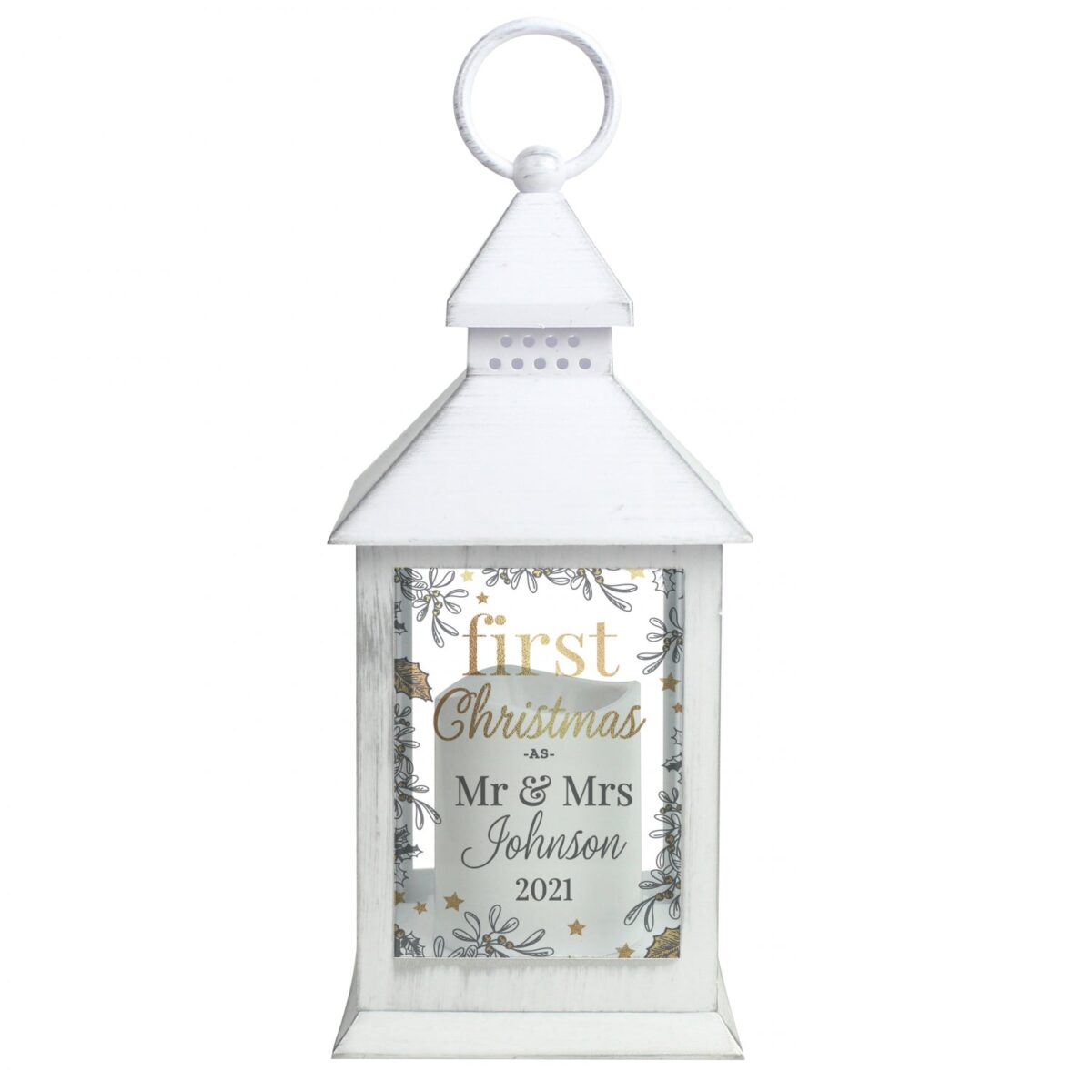 Personalised first christmas white lantern