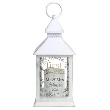 Personalised first christmas white lantern