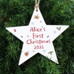 Personalised First Christmas Wooden Star Decoration: 1 - Christmas Decorations By Gift Moments