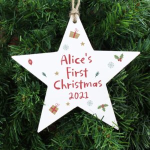 Personalised First Christmas Wooden Star Decoration: 1 - Christmas Decorations By Gift Moments