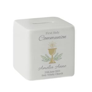 Personalised First Holy Communion Ceramic Square Money Box: 5 - Money Boxes By Gift Moments