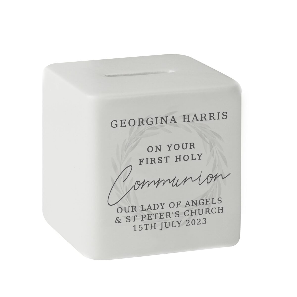 Personalised First Holy Communion Ceramic Square Money Box: 6 - Money Boxes By Gift Moments