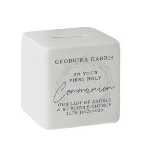 Personalised First Holy Communion Ceramic Square Money Box: 6 - Money Boxes By Gift Moments