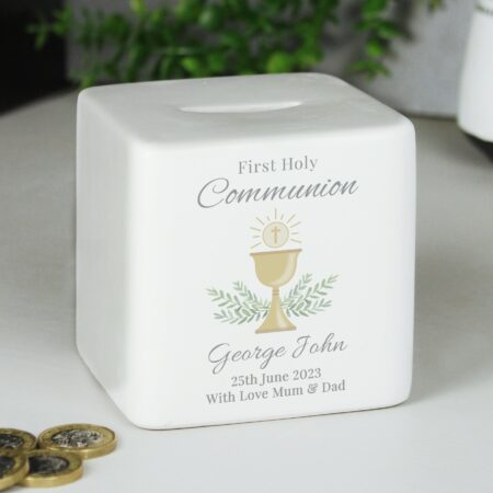 Personalised First Holy Communion Ceramic Square Money Box: 3 - Money Boxes By Gift Moments