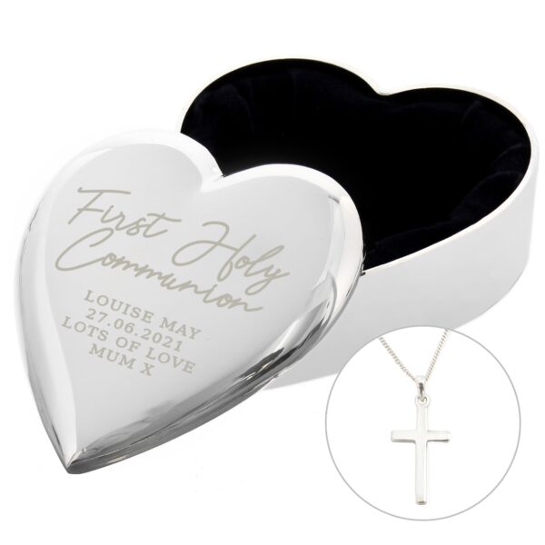Personalised First Holy Communion Heart Trinket Box & Cross Necklace Set: 2 - Necklaces By Gift Moments