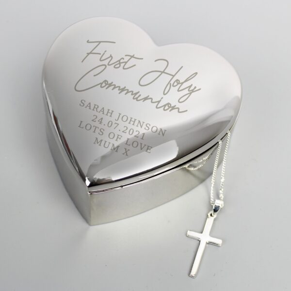 Personalised First Holy Communion Heart Trinket Box & Cross Necklace Set: 1 - Necklaces By Gift Moments