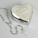 Personalised First Holy Communion Rosary Beads and Cross Heart Trinket Box: 1 - Trinket Boxes By Gift Moments
