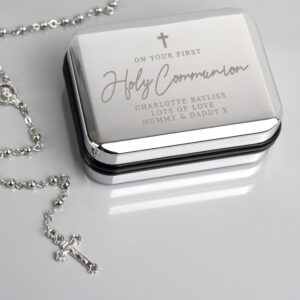 Personalised First Holy Communion Rosary Beads and Cross Trinket Box: 2 - Necklaces By Gift Moments