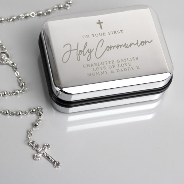 Personalised First Holy Communion Rosary Beads and Cross Trinket Box: 2 - Necklaces By Gift Moments