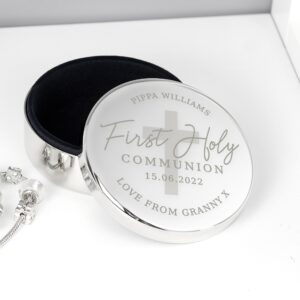 Personalised First Holy Communion Round Trinket Box: 1 - Trinket Boxes By Gift Moments