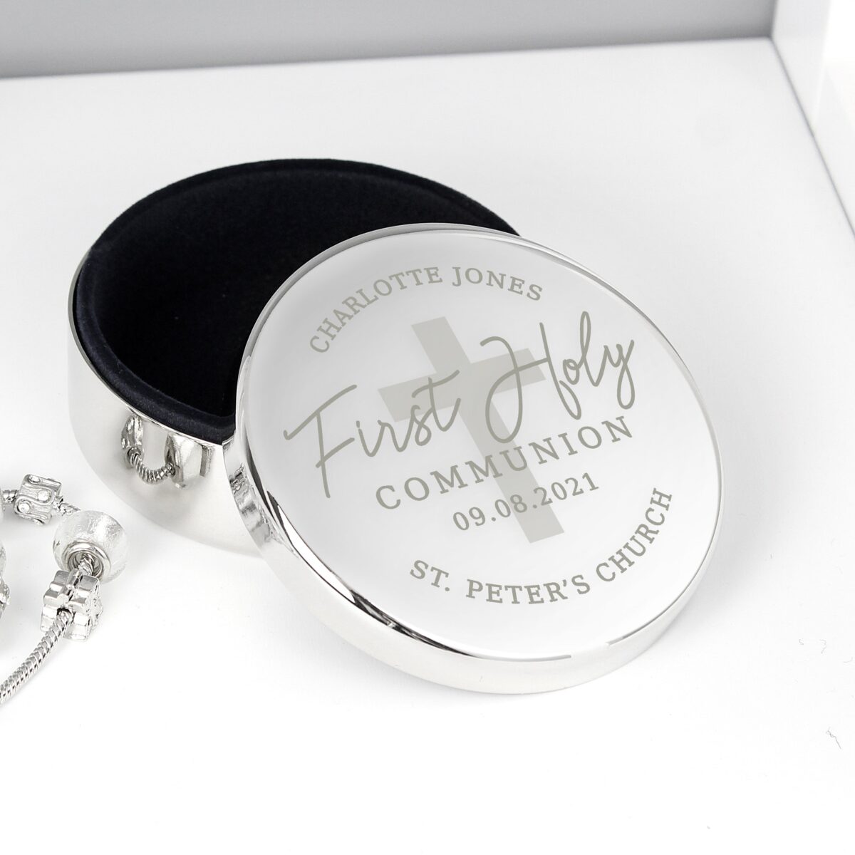 Personalised First Holy Communion Round Trinket Box: 3 - Trinket Boxes By Gift Moments