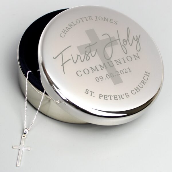 Personalised First Holy Communion Round Trinket Box & Cross Necklace Set: 1 - Necklaces By Gift Moments