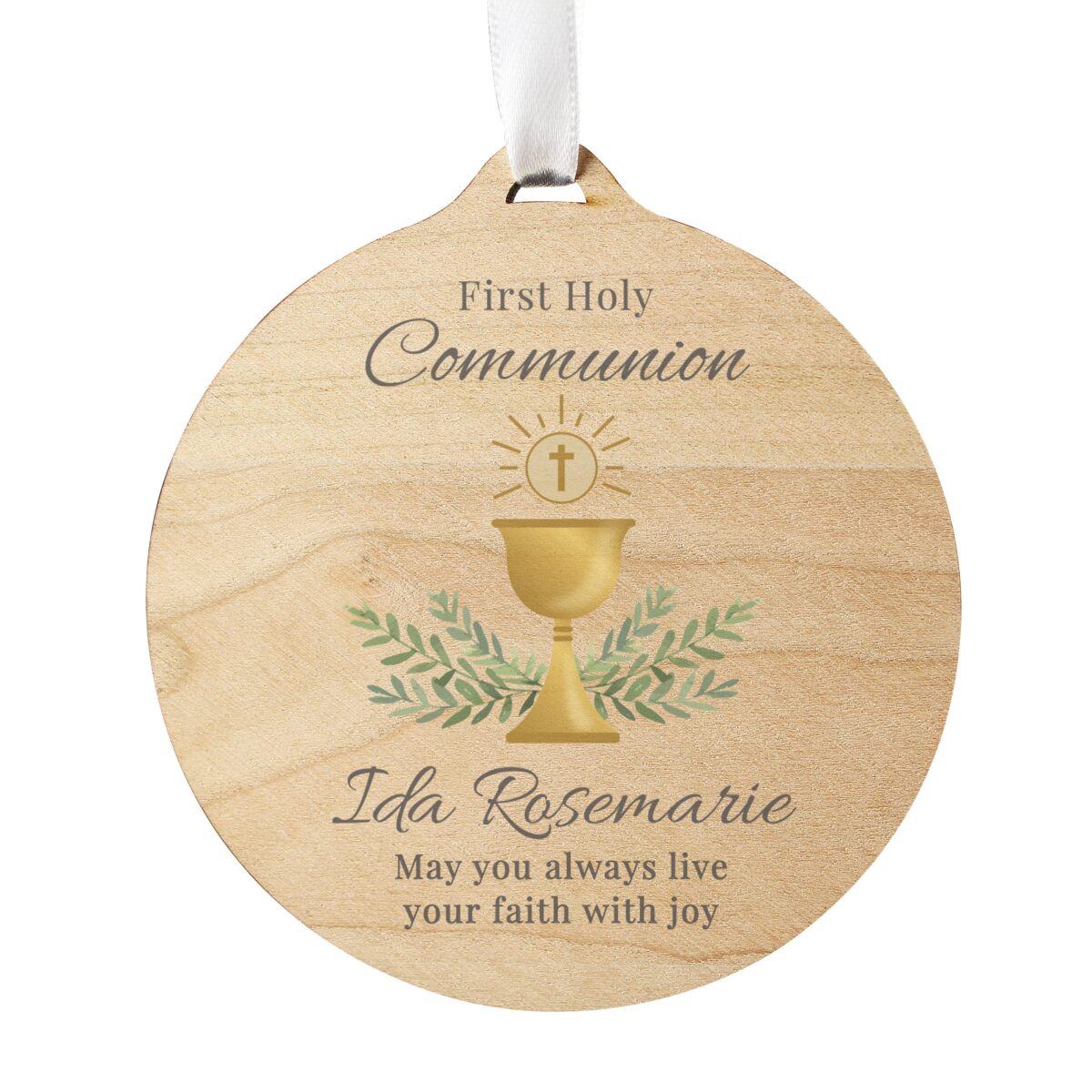 Personalised First Holy Communion Round Wooden Decoration: 5 - Decorations By Gift Moments