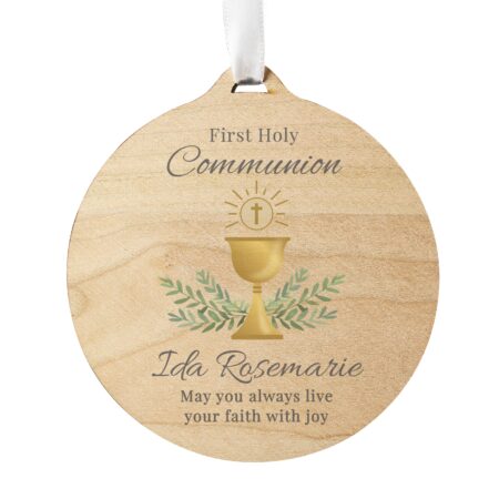 Personalised First Holy Communion Round Wooden Decoration: 5 - Decorations By Gift Moments