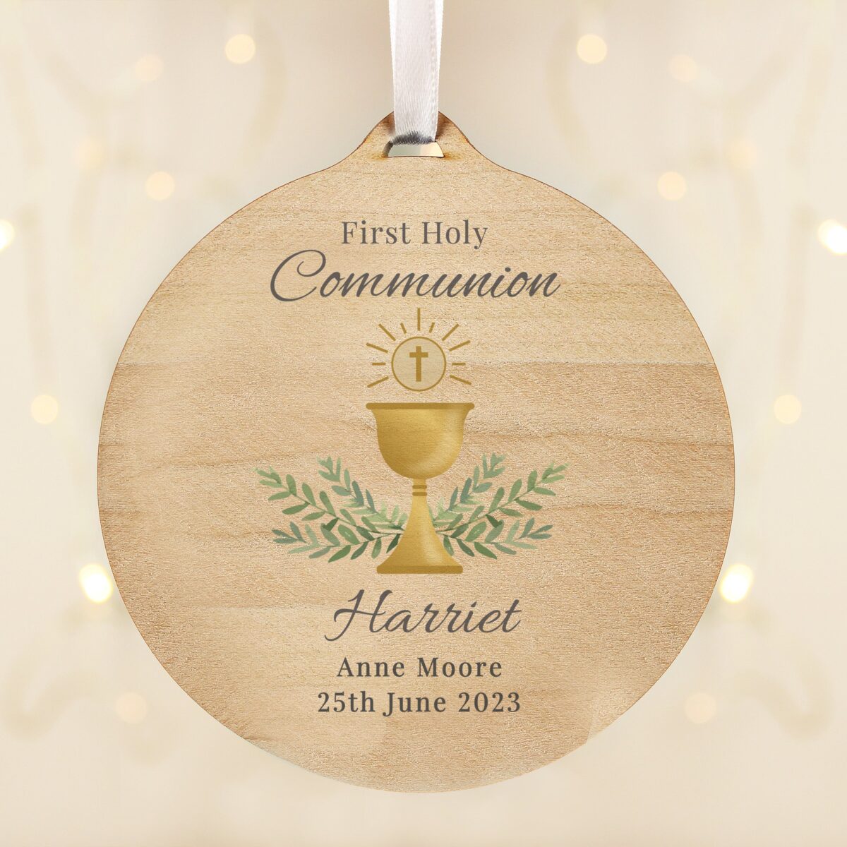 Personalised First Holy Communion Round Wooden Decoration: 2 - Decorations By Gift Moments