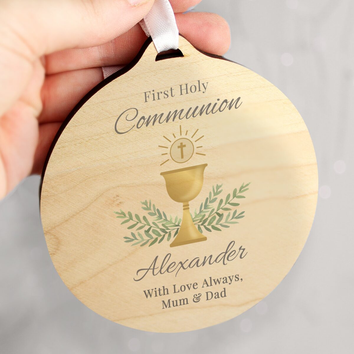 Personalised First Holy Communion Round Wooden Decoration: 4 - Decorations By Gift Moments