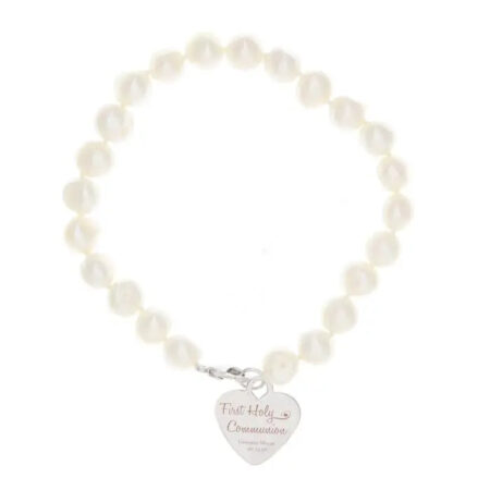 Personalised First Holy Communion Swirls & Hearts White Freshwater Pearl Bracelet: 3 - Bracelets By Gift Moments
