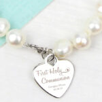 Personalised First Holy Communion Swirls & Hearts White Freshwater Pearl Bracelet: 1 - Bracelets By Gift Moments