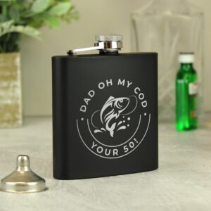 Personalised Fishing Black Hip Flask: 4 - Hip Flasks By Gift Moments