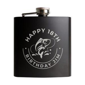 Personalised Fishing Black Hip Flask: 5 - Hip Flasks By Gift Moments