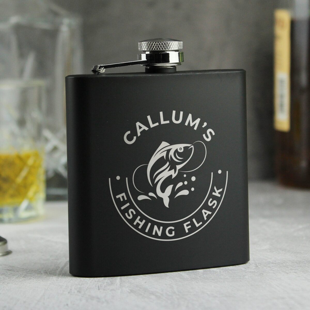 Personalised Fishing Black Hip Flask: 7 - Hip Flasks By Gift Moments
