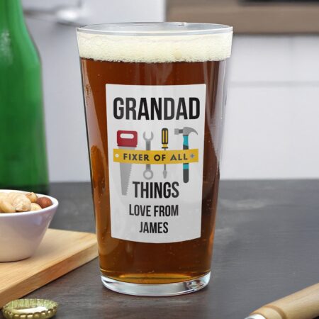 Personalised Fixer Of All Things Printed Beer Glass: 3 - Beer Glasses By Gift Moments