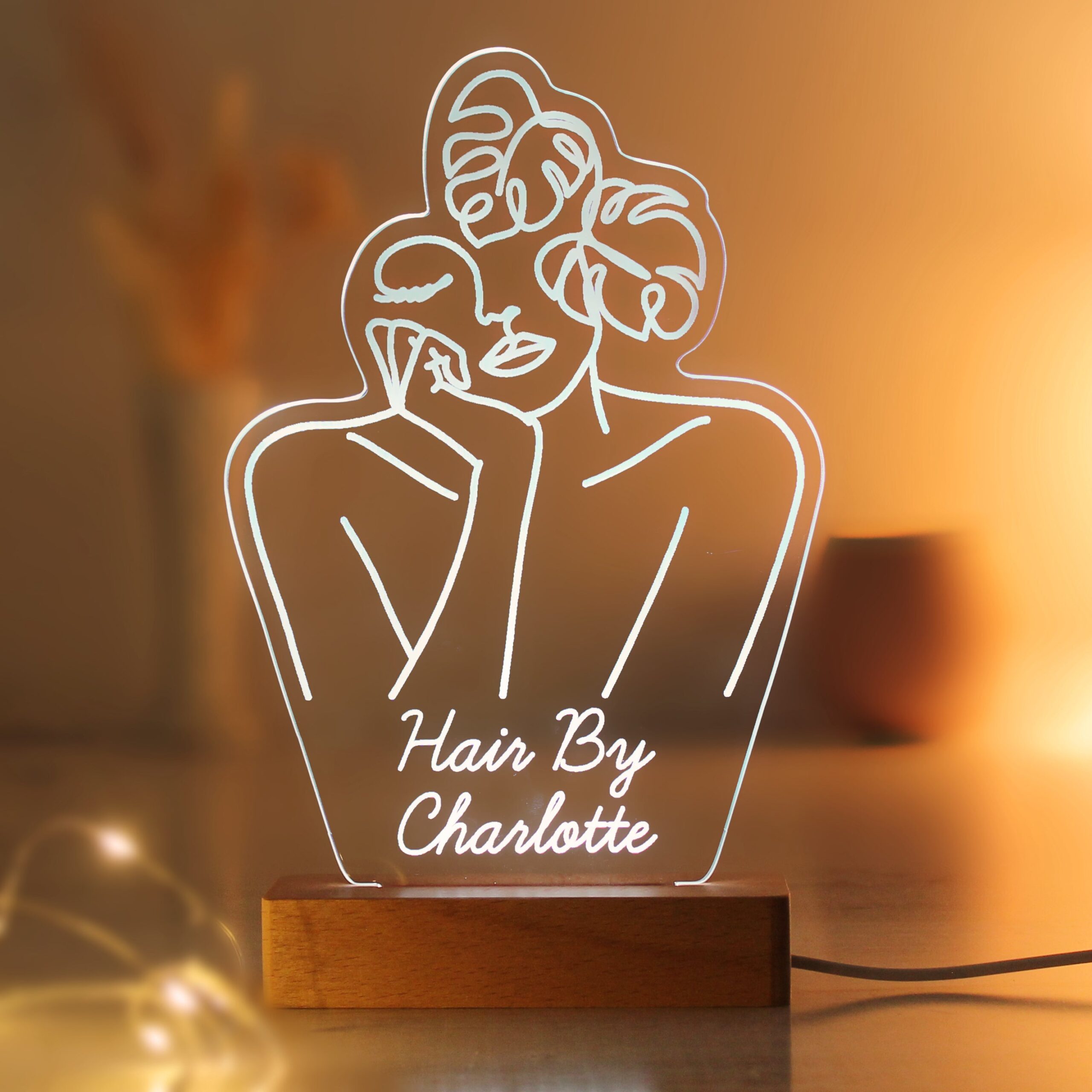 Personalised Fleur Line Art Wooden Based LED Light: 1 - LED Lighting By Gift Moments