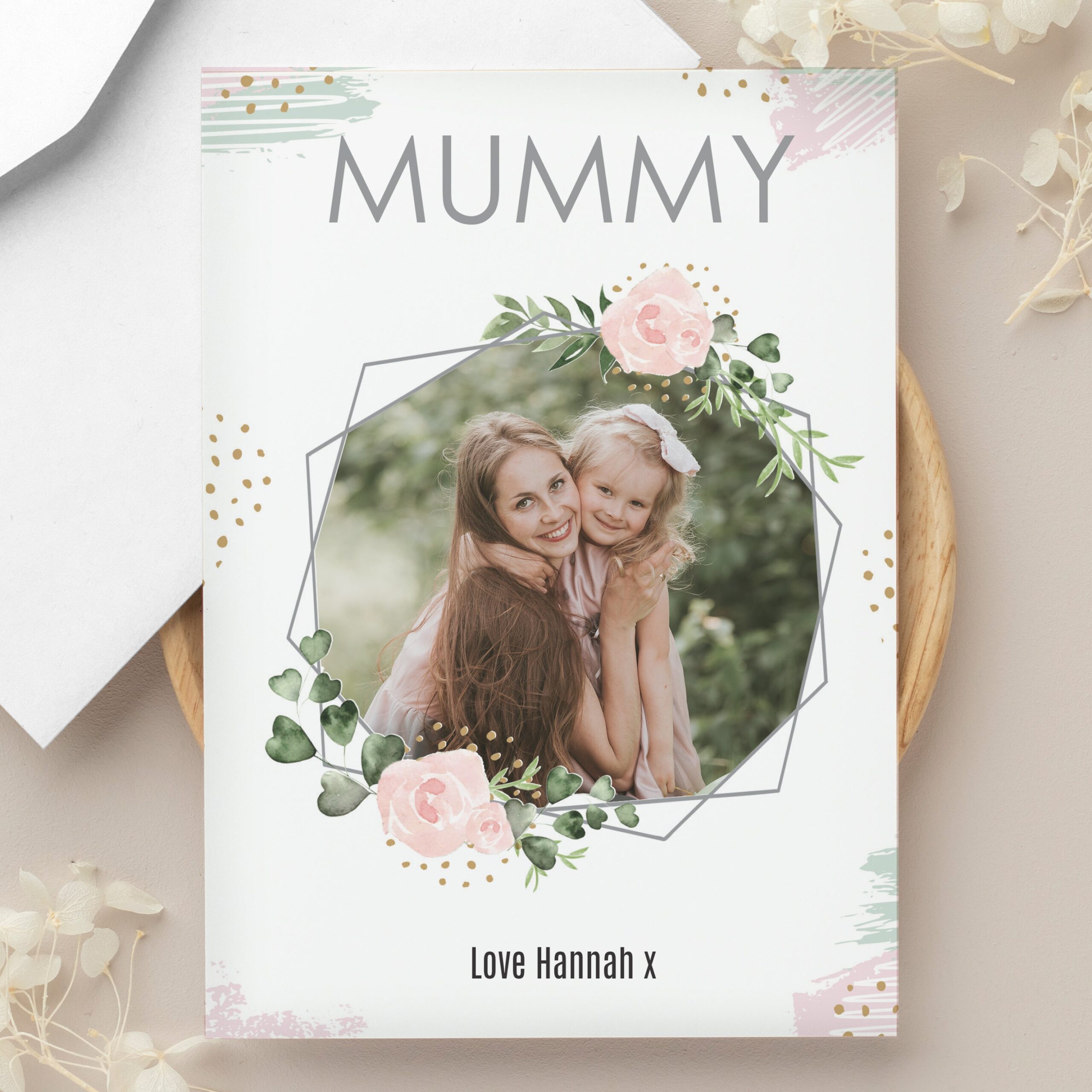 Personalised Floral Abstract Photo Upload Card: 1 - Greeting Cards By Gift Moments