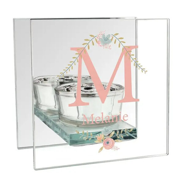 Personalised Floral Bouquet Mirrored Glass Tea Light Candle Holder: 2 - Candle Holders By Gift Moments