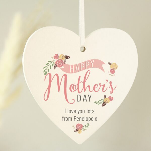 Personalised Floral Bouquet Mother’s Day Wooden Heart Decoration: 1 - Decorations By Gift Moments