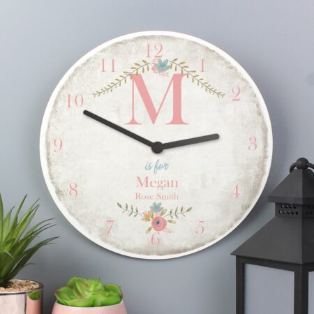 Personalised Floral Bouquet Shabby Chic Large Wooden Clock: 2 - Clocks By Gift Moments
