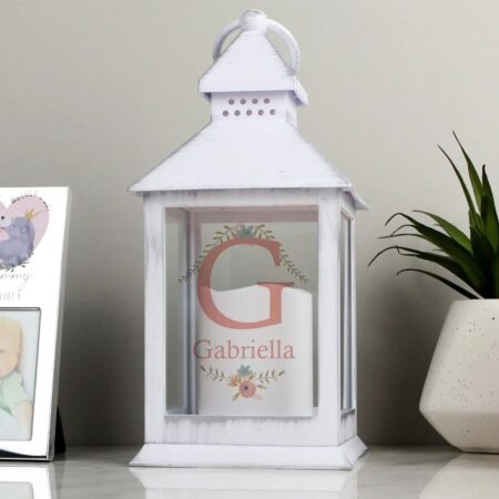 Personalised Floral Bouquet White Lantern: 1 - LED Lighting By Gift Moments