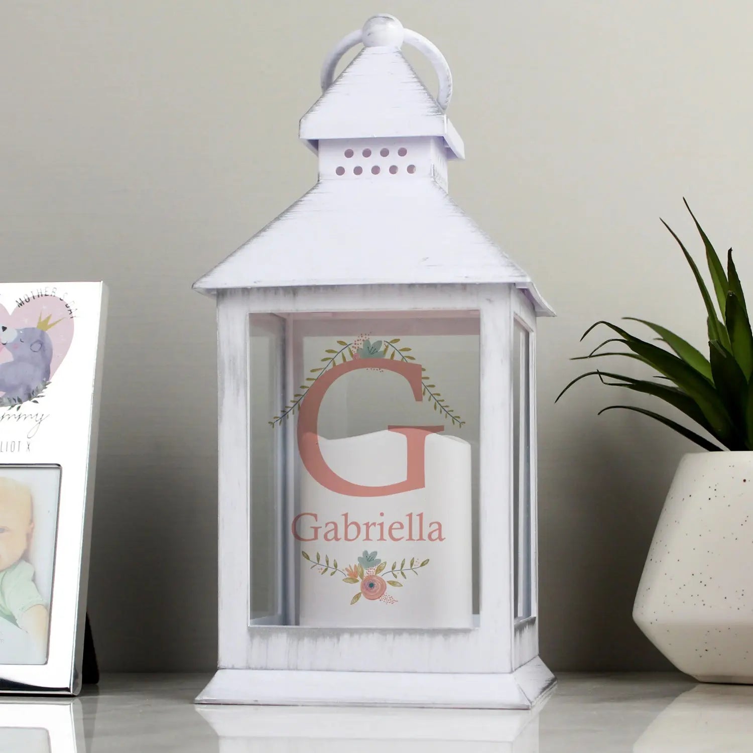 Personalised Floral Bouquet White Lantern: 1 - LED Lighting By Gift Moments